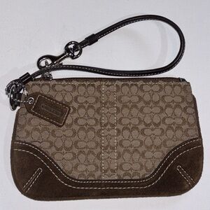 Coach Signature Wristlet Canvas & Suede Leather Wristlet Y2K Brown Suede Edge
